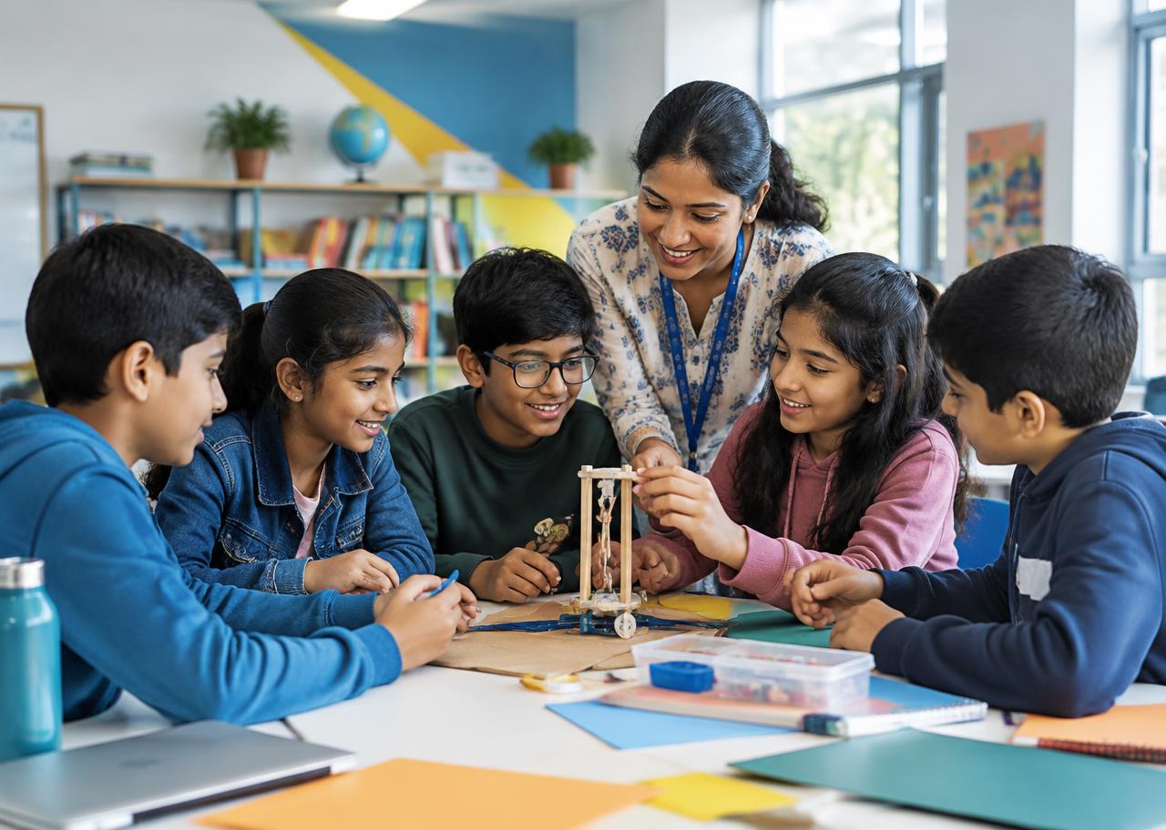 Indian children collaborating in a creative learning workshop
